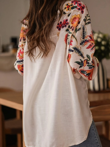 Women Long Sleeve Floral Blouse Bohemian Ethnic Print Button Up Lapel Shirt Casual Loose Polyester Streetwear Top