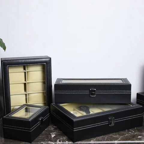 Uhrenbox Schmuck Display Box PU Leder Transparentes Fenster Metallschloss Aufbewahrung Elegante Geschenkbox