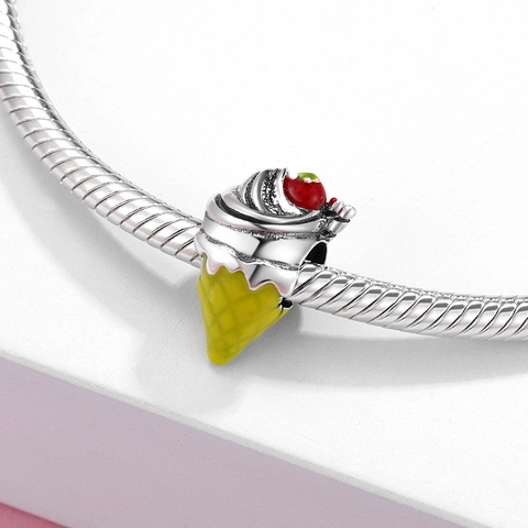 Ciondolo A Forma Di Cono Gelato In Argento Sterling 925 Perlina Smalto Colorato Dessert Estivo Per Gioielli DIY