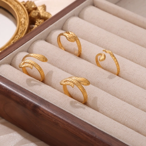 Titanium Steel Gold Plated Snake Ring With Scale Texture Adjustable Open Band Fashion Jewelry For Women