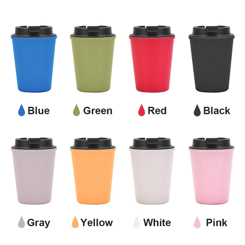 Tazza Da Caffè Riutilizzabile Paglia Di Grano Doppio Strato Resistente Al Calore Tazza Da Viaggio Con Coperchio Portatile