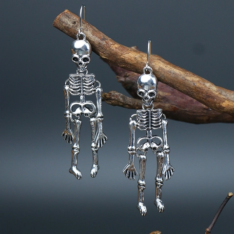 Skeleton Drop Hook Earrings Alloy Gothic Full Body Human Bone Dangle Jewelry For Women Halloween Punk Vintage Style