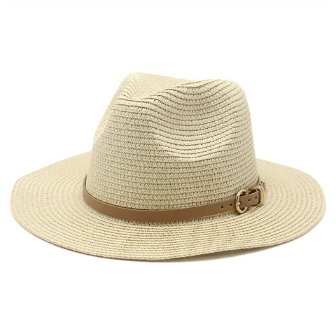 Cappello Di Paglia Fedora Panama Sole Con Fascia In Ecopelle Fibbia In Metallo Per Vacanze Al Mare Estate Unisex