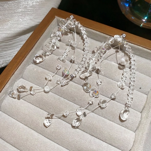 Transparente Glasperlen Quasten Ohrhänger Mit 925 Sterling Silber Ohrstecker Elegante Boho Urlaubs Schmuck