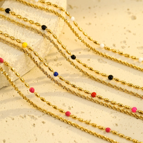 Double Layer Bracelet 18K Gold Plated Stainless Steel Colored Beads Ins Style Trendy Fashion Jewelry For Women