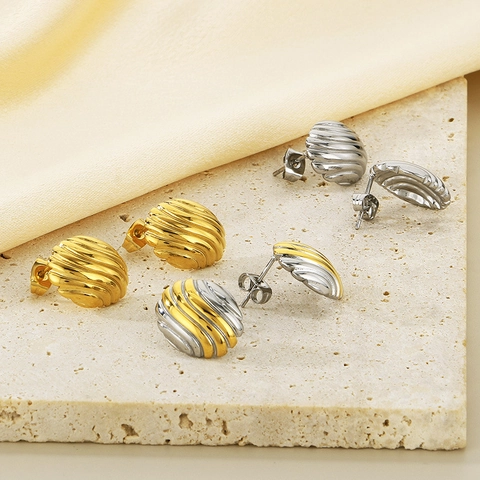 Orecchini A Lobo In Acciaio Inossidabile Con Texture A Conchiglia Gioielli Geometrici Minimalisti Vintage Per Donne