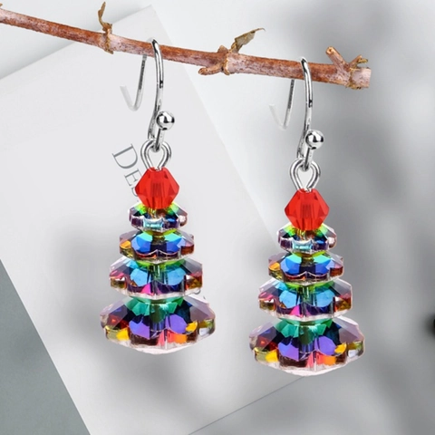 Weihnachtsbaum Ohrhänger Bunte Kristallperlen Mehrlagig Legierung Haken Feiertag Schmuck Geschenk Für Damen