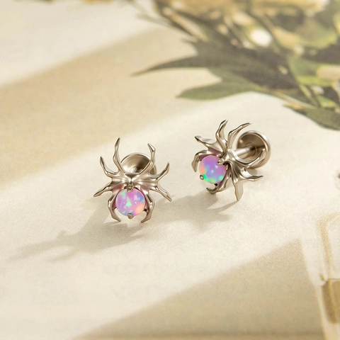 Spinne Body Piercing Schmuck G23 Titanlegierung Pink Opal Labret Knorpel Helix Tragus Stecker Gothic Punk Stil Damen