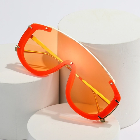 Gafas De Sol Escudo Extragrandes Mujer Una Pieza Lente PC Colorida Patilla Metal Protección UV400 Moda Y2K