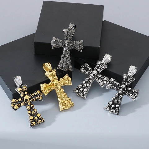 Gothic Skull Cross Pendant Necklace Stainless Steel Hip Hop Punk Streetwear Jewelry For Men And Women