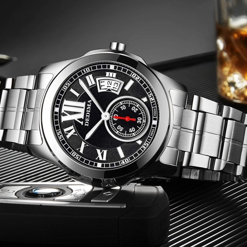Herren Fashion Business Quarzuhr Mit Datumsanzeige Kleine Sekunde Leuchtend Römische Zahlen Edelstahl Lederarmband Wasserdichte Armbanduhr