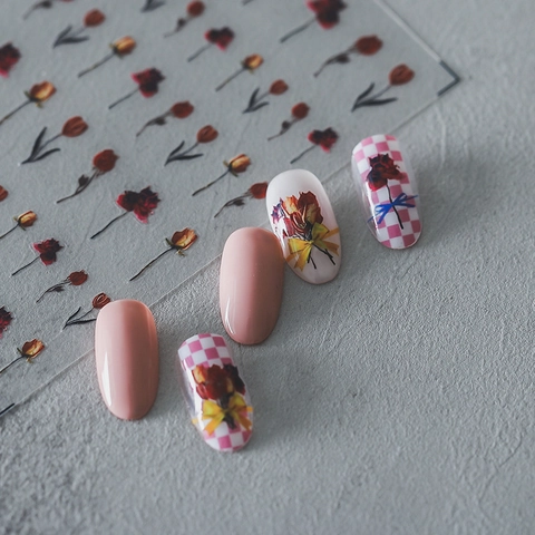 Floral Nail Stickers Ultra Thin Matte Self Adhesive Tulip Rose DIY Manicure Art Decoration For Women