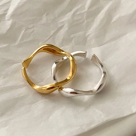 925 Sterling Silver Wave Curve Open Ring Minimalist Adjustable Geometric Finger Jewelry For Women Elegant