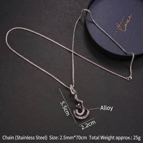 Punk Gothic Snake Pendant Necklace For Men Women Stainless Steel Chain Antique Silver Snake Animal Jewelry Gift Hip Hop Accessory