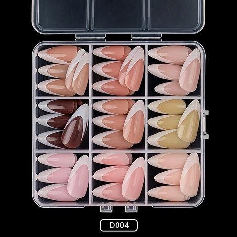 Kit de Faux Ongles Professionnels Français 108 Pièces Forme d'Amande Brillante Ongles Artificiels Avec Boîte Multicolore pour Femmes
