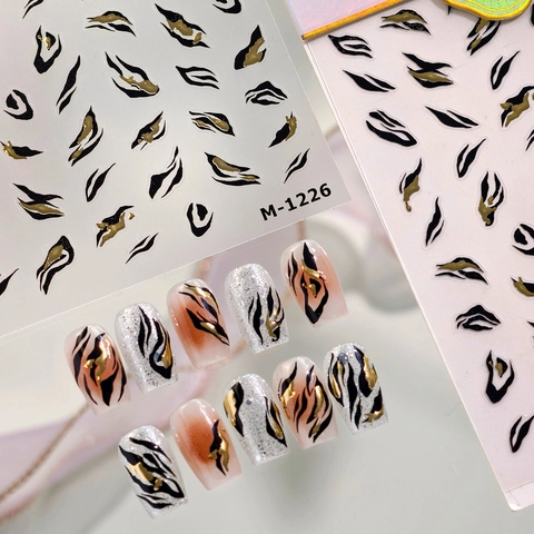 Nagelkunst Aufkleber Goldfolie Metallic Tigerstreifen Tierdruck Muster Selbstklebend DIY Maniküre Aufkleber Damen