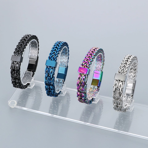 Bracciale Da Uomo In Acciaio Inossidabile Catena Bizantina Intrecciata Gioielli Da Mano Con Chiusura Magnetica Stile Punk