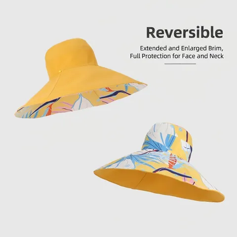 Sombrero De Pescador Reversible Algodón Ala Ancha Protección UV Sombrero De Sol Verano Estampado Tropical Plegable