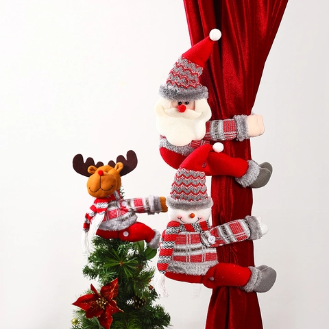 Christmas Curtain Buckle Santa Claus Snowman Reindeer Tieback Fabric Plush Window Decoration Holiday Home Party Ornament Gift