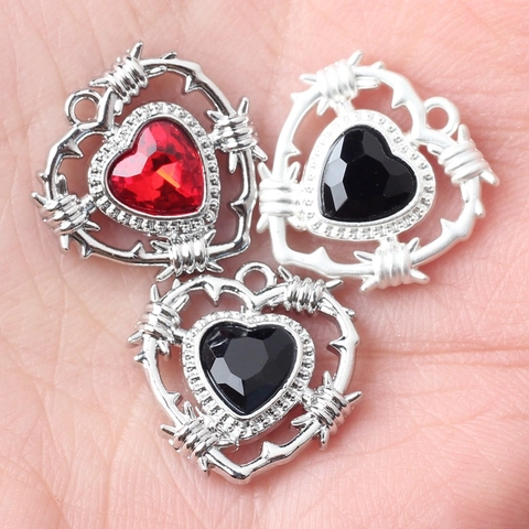 Gothic Punk Heart Pendant With Barbed Wire Thorn Design Zinc Alloy Zircon Crystal For DIY Jewelry Making