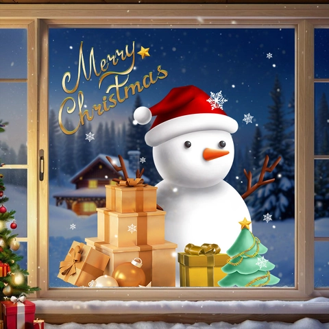 Pegatinas Ventana Muñeco Nieve Navidad Calcomanías Estáticas Color Doble Cara PVC Reutilizables Decoración Puerta Cristal Vitrina
