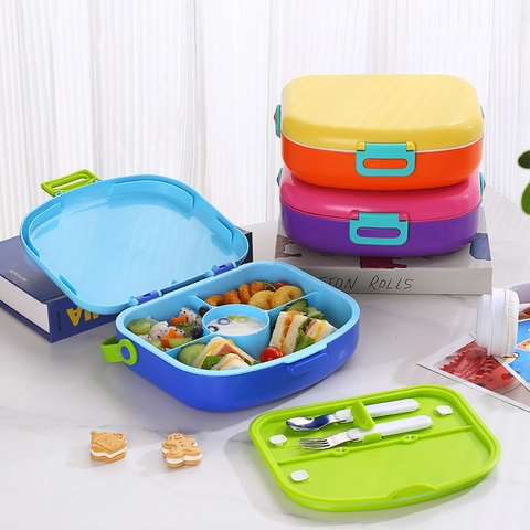 Tragbare Unterteilte Bento Brotdose Mikrowellengeeignet Auslaufsicher Mit Edelstahllöffel Für Schule Büro Kinder