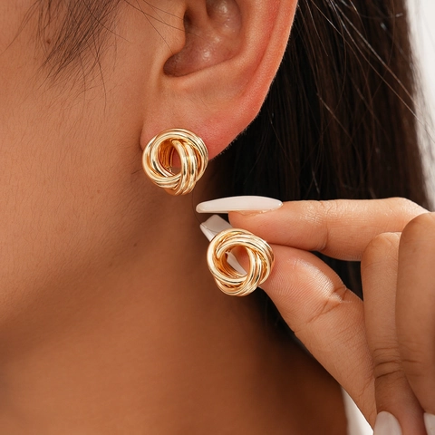 Geometric Knot Stud Earrings With 925 Sterling Silver Earring Post Interlocking Multi-loop Round Metal Chic Jewelry For Women