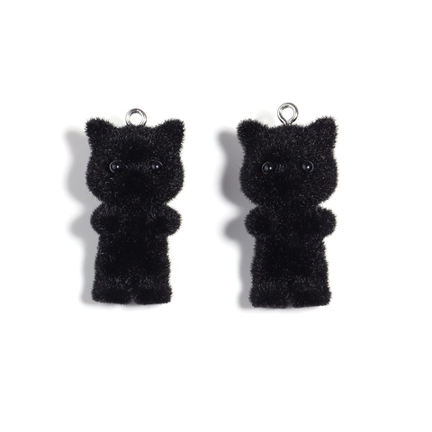 Cute Flocked Animal Charms Cat Bear Rabbit Pendants Resin DIY Jewelry Making Accessories For Earrings Keychains Bags Soft