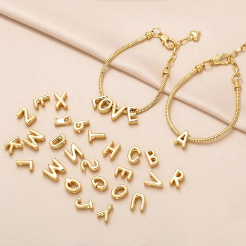 Gold Plated Copper Bracelet With Initial Letter Charms Snake Bone Chain DIY Jewelry Alphabets For Women