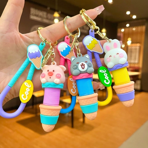 Cartoon Tier Eiscreme Schlüsselanhänger PVC Silikon Teleskopisch Stressabbau Taschenanhänger Süßes Geschenk