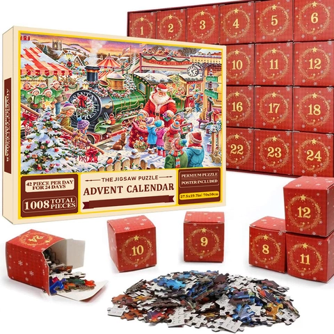 Christmas Jigsaw Puzzle Advent Calendar Holiday Countdown Paper Challenge Festive Home Decoration Activity Kids Adults Gift