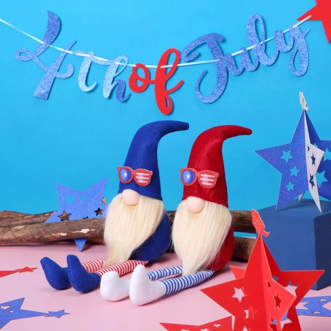Gnome Du 4 Juillet Fête De L'indépendance Peluche Décoration De Table Patriotique Chapeau Pointu Motif Étoiles Rayures