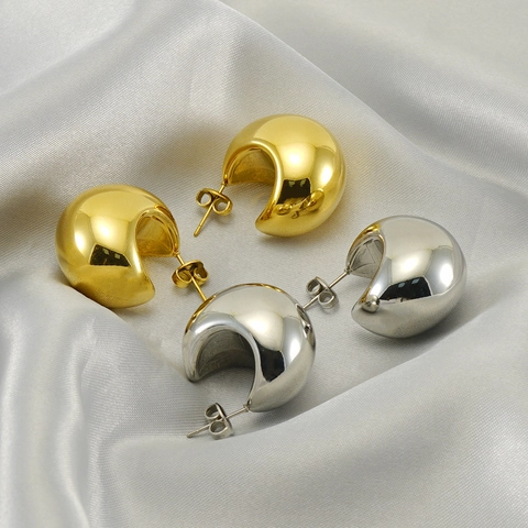 Pendientes De Aro Gruesos De Acero Inoxidable Chapado En Oro De 18K Gota Forma De C Geométrico Minimalista Joyas Mujer