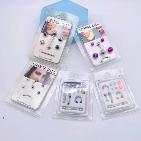 Piercing Jewelry Barbell Belly Button Rings Nose Studs Eyebrow Rings 316L Surgical Steel Changeable Colorful Acrylic Balls