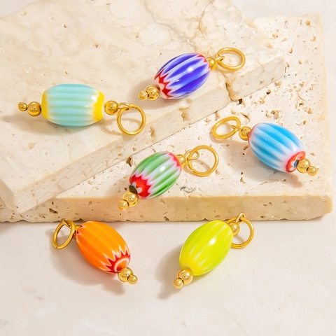 Ciondoli A Perle Di Vetro Ovali A Righe Colorate Con Ganci In Acciaio Inossidabile Per Creazione Di Gioielli DIY Ipoallergenico