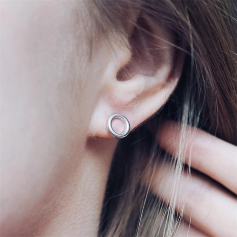 Minimalist Stainless Steel Hollow Round Stud Earrings For Women Geometric Circle Piercing Fashion Jewelry Steel Gold Rose Gold