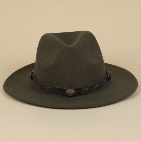 Chapeau Fedora Vintage En Feutre De Laine Avec Bande En Cuir Et Boucles Métalliques Style Western Rétro Pour Hommes Femmes