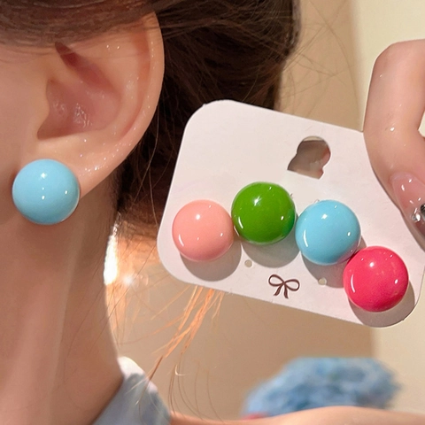 Pendientes de Botón Redondos Geométricos de Colores Dopamina Poste de Plata de Ley 925 Color Caramelo Acrílico Joyería Moda Mujer Regalo