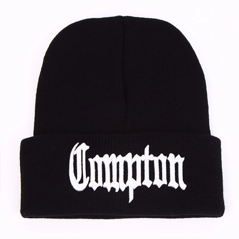 Compton Letter Embroidered Beanie Hat Acrylic Knit Warm Winter Outdoor Streetwear Style For Men And Women