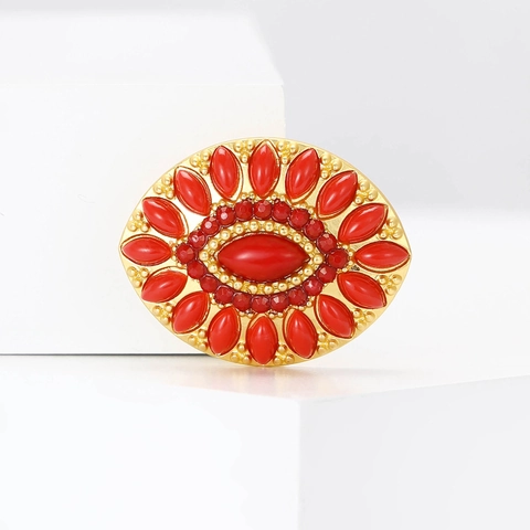 Broche Ovale Vintage Épingle Alliage Strass Résine Colorée Style Palais Turc Bijou Élégant Accessoire Femme