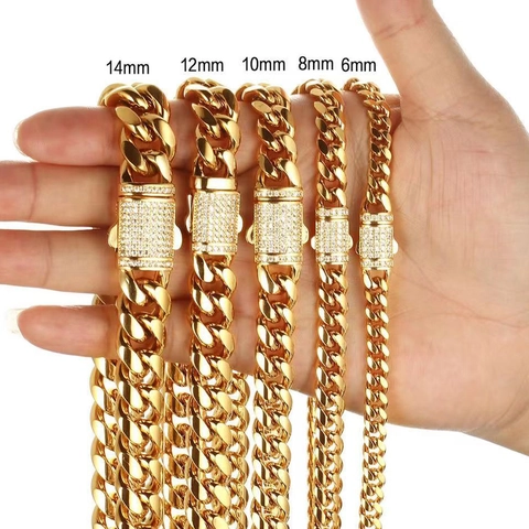 Collana Da Uomo In Acciaio Inossidabile Catena Cubana Oro Chiusura Con Strass Iced Out Gioielli Hip Hop Moda Punk