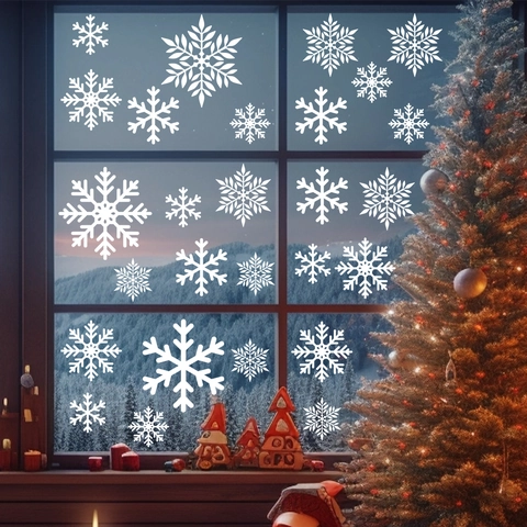 Pegatinas De Ventana De Copo De Nieve De Navidad Blanco Estático PVC Calcomanías Para Vidrio Decoración De Invierno