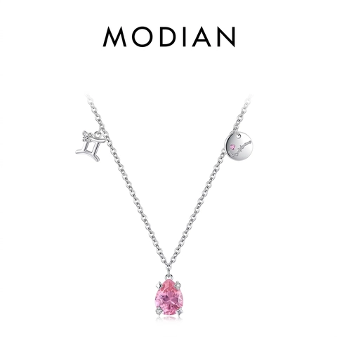 Collana Costellazione Gemelli Argento Sterling 925 Zircone Pera Rosa Ciondolo Zodiacale Gioiello Per Donne