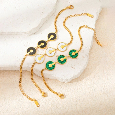 Collana Bracciale In Acciaio Inossidabile Ciondolo Circolare Placcato Oro Geometrico Gioielli In Madreperla Per Donna Moda