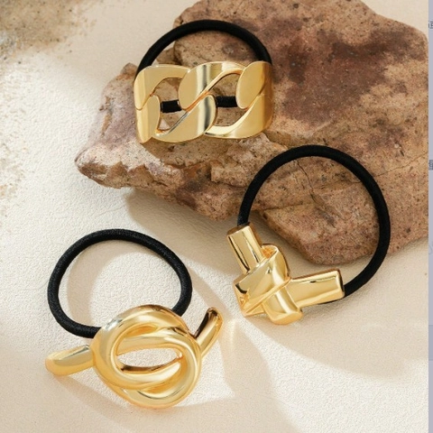 Minimalist Metal Hair Ties Alloy Geometric Chain Knot Design High Elastic Elastic Hair Bands For Women Elegant Headwear