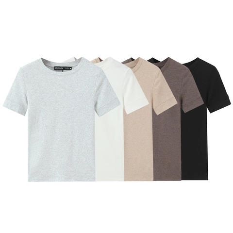 Women T-Shirt Short Sleeve Crew Neck Minimalist Casual Solid Color Soft Knitted Streetwear Basic Tops