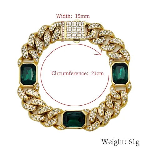Bracciale Catena Cubana Acciaio Titanio Iced Out Strass Pietre Preziose Colorate Hip Hop Moda Gioielli Uomo Donna