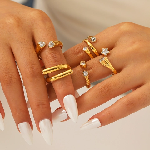 Irreguläre Geometrische Offene Ringe Edelstahl Zirkonia Verstellbar Herz Stern Minimalistischer Schmuck Für Damen