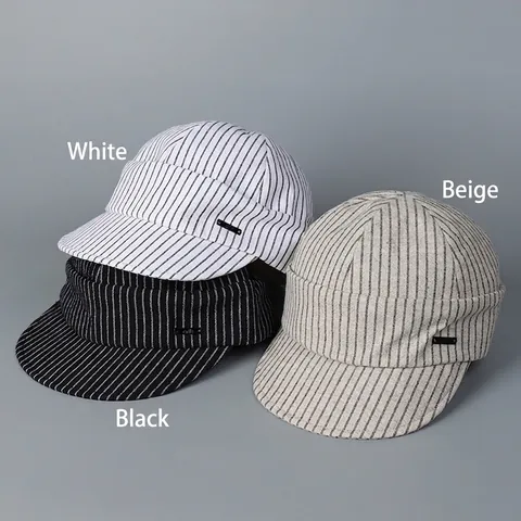 Gorra Newsboy Vintage Con Rayas Algodón Lino Ajustable Ala Corta Retro Transpirable Sombrero Plano Para Mujeres Hombres