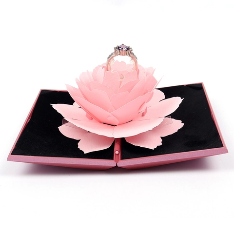 Caja Para Anillo Con Flor Rosa Emergente Caja De Regalo Para Joyas Giratoria Para Propuesta De Matrimonio Plástico Corazón